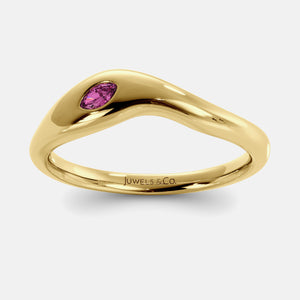 Calm Sea Wave Ring in 14K yellow gold with marquise pink sapphire