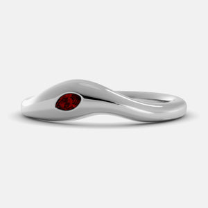 Calm Sea Wave Ring in 14K white gold with marquise ruby