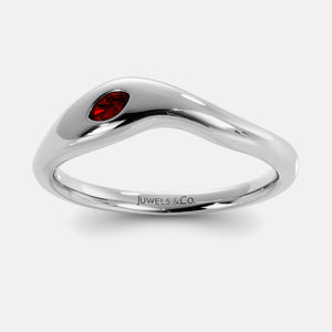 Calm Sea Wave Ring in 14K white gold with marquise ruby