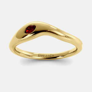 Calm Sea Wave Ring in 14K yellow gold with marquise ruby