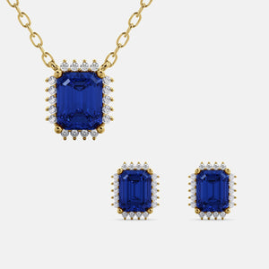 Halo Emerald-Cut Necklace & Stud Earrings Set
