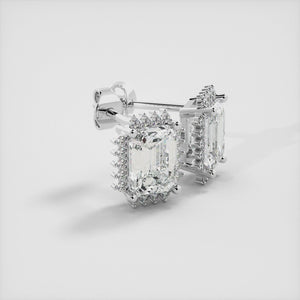 Diamond Emerald-Cut Halo Earrings