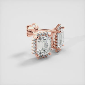 Diamond Emerald-Cut Halo Earrings