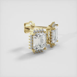 Diamond Emerald-Cut Halo Earrings