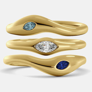 Still Waters Wave Ring Set with Sky Blue Topaz, Diamond and Blue Sapphire