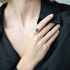 London Blue Topaz Pear-Cut Birthstone Solitaire Ring