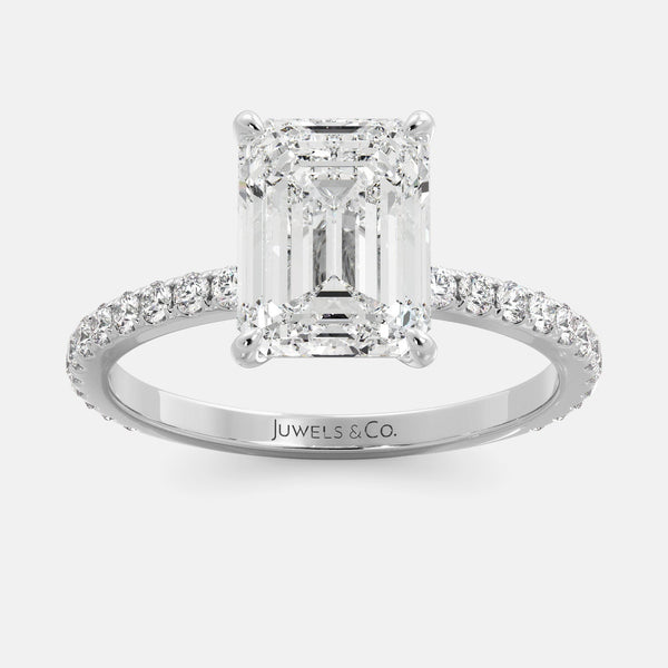 White Emerald Solitaire Lab Diamond Engagment Ring with Pavé; Juwels & Co.