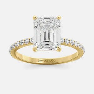 Emerald Solitaire Diamond Ring, Pavé Engagement Ring, Emerald Cut Diamond Ring, Juwels & Co