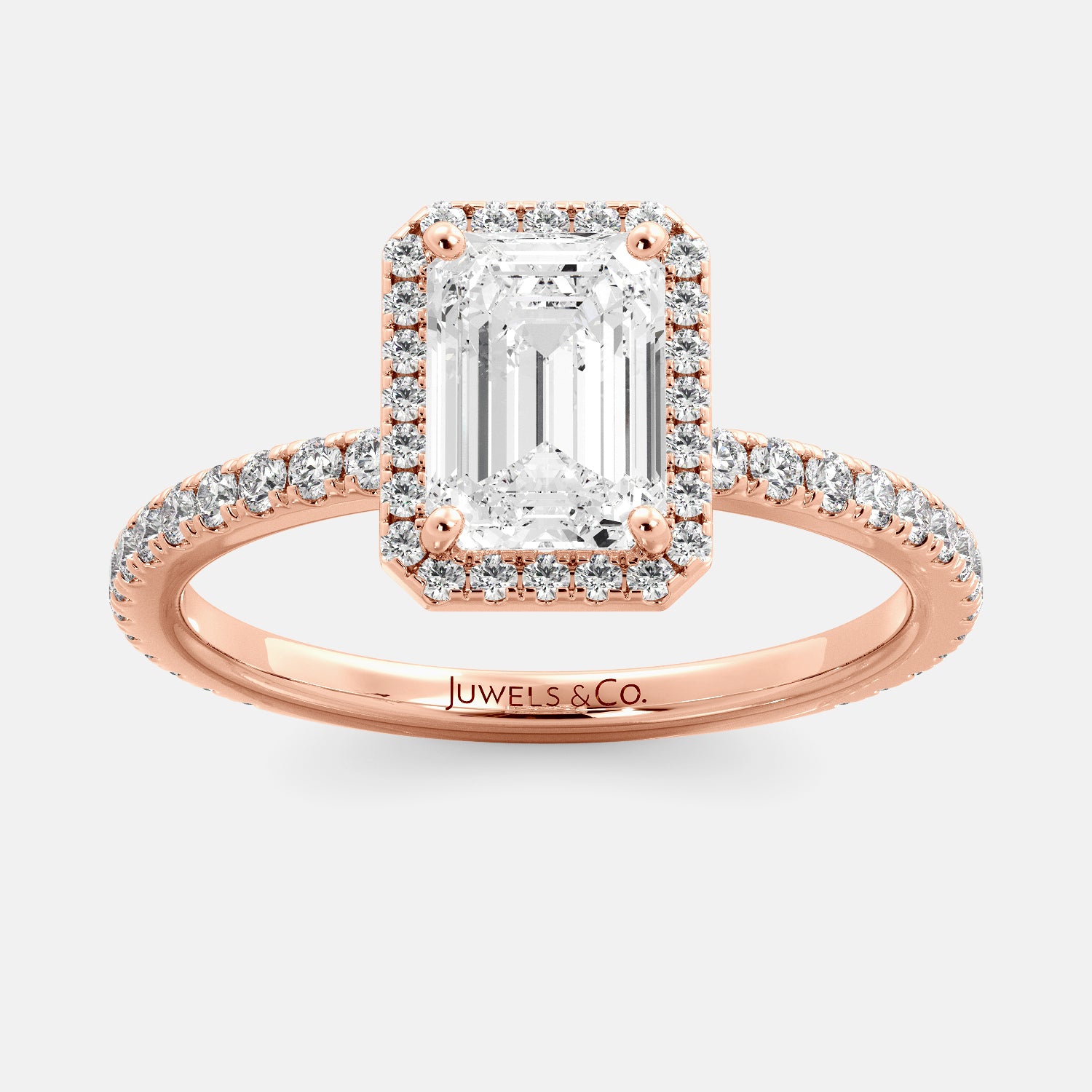 Lab-grown Emerald Halo Diamond, 2-carat, rose gold 14K