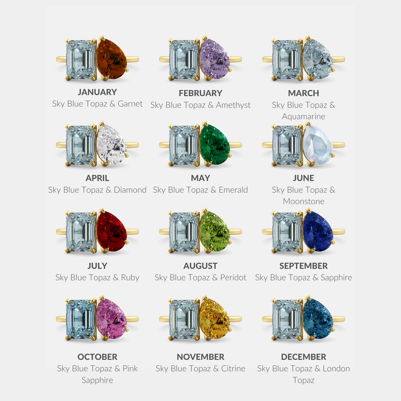 Sky Blue Topaz X September Toi et Moi Birthstone Ring