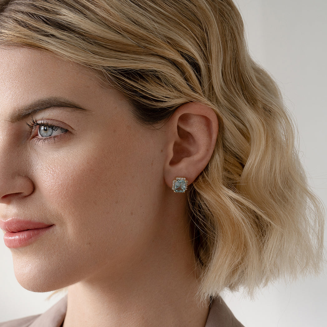 Garnet Emerald-Cut Halo Earrings