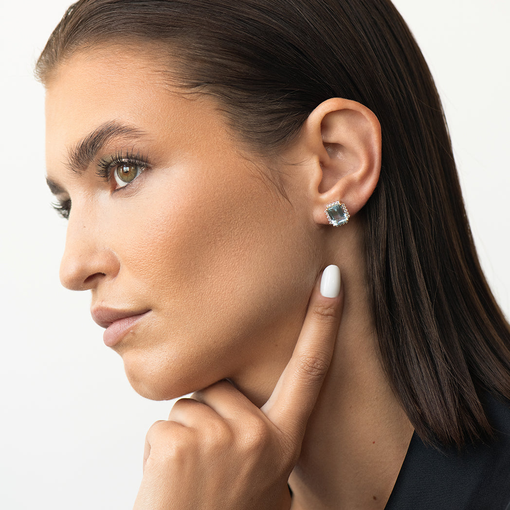 Garnet Emerald-Cut Halo Earrings