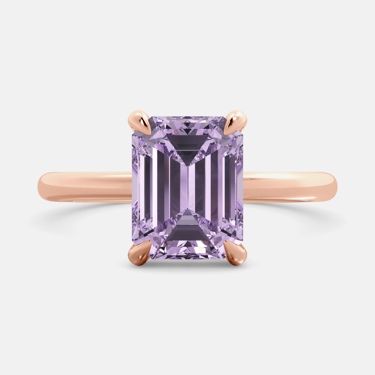 Amethyst Emerald-Cut Birthstone Solitaire Ring