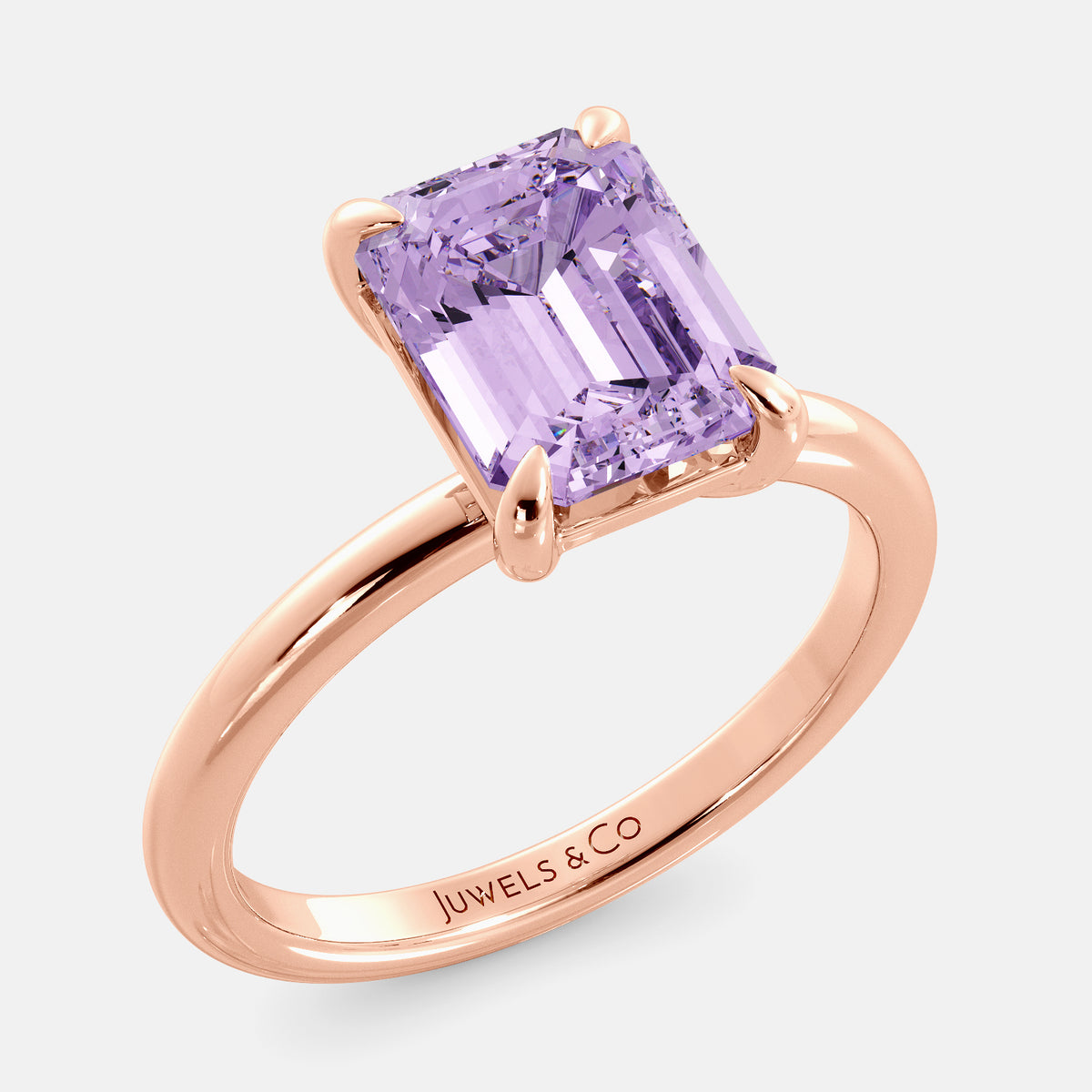 Amethyst Emerald-Cut Birthstone Solitaire Ring