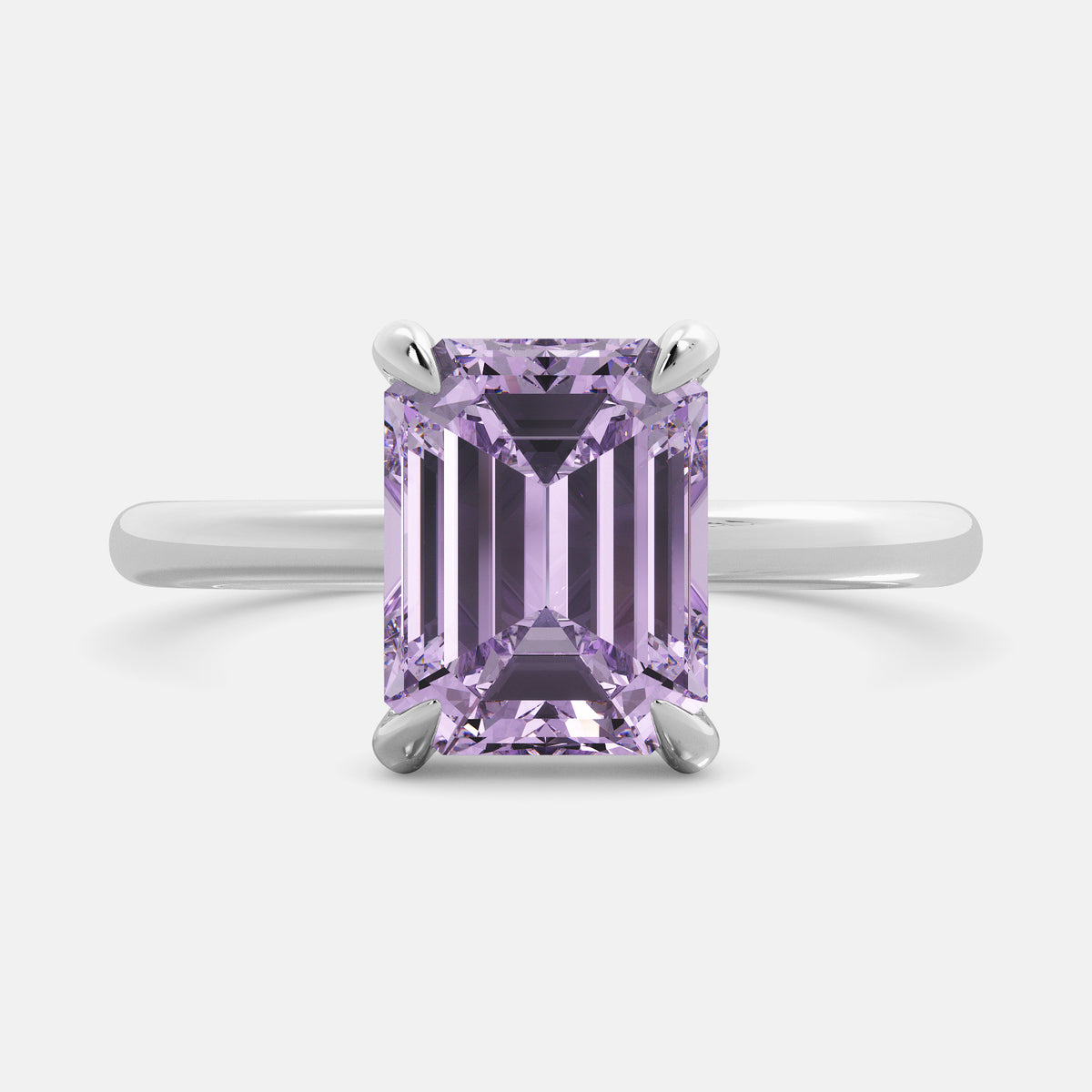 Amethyst Emerald-Cut Birthstone Solitaire Ring