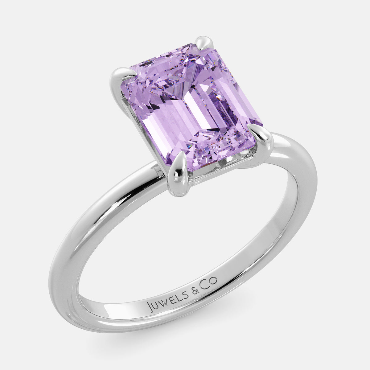 Amethyst Emerald-Cut Birthstone Solitaire Ring