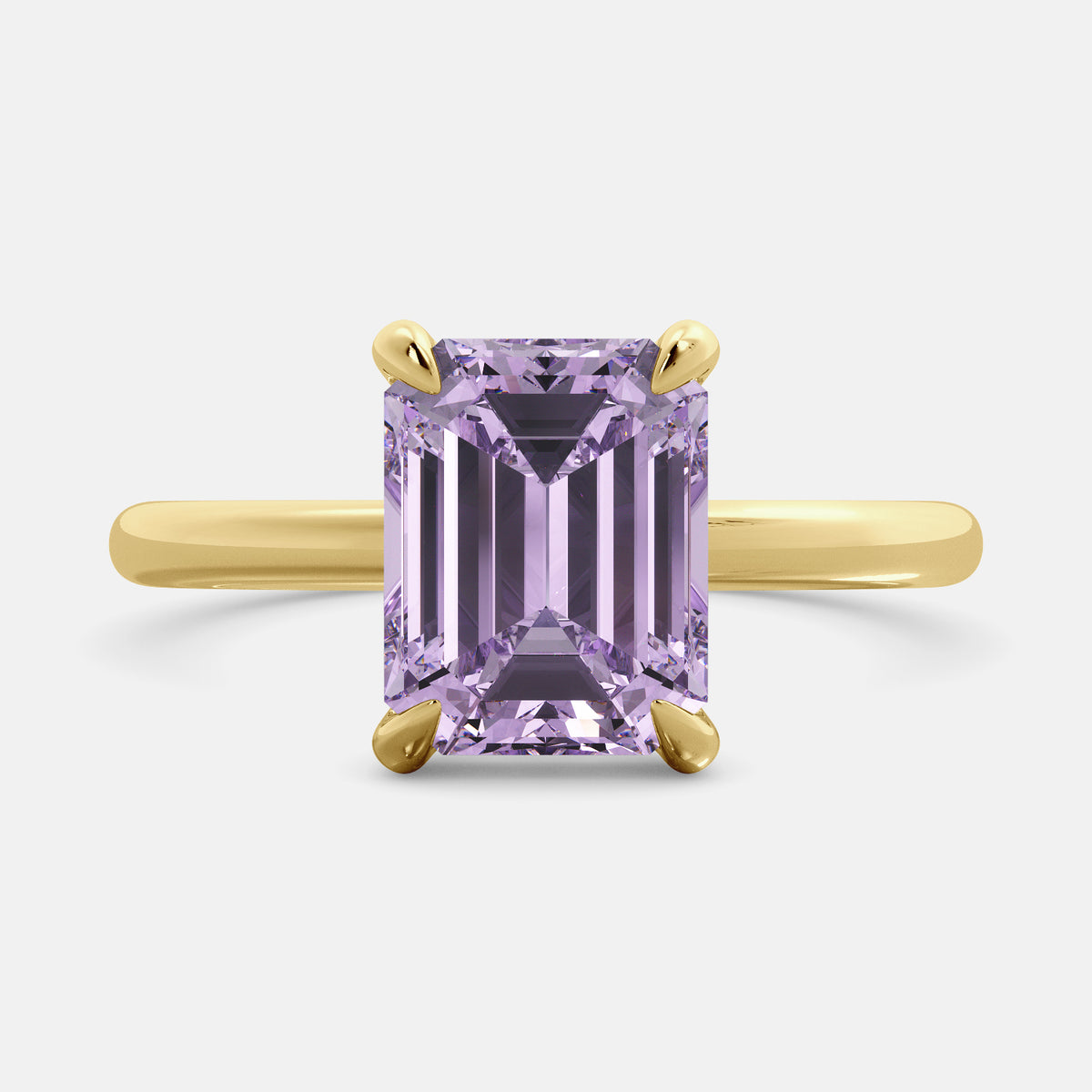 Amethyst Emerald-Cut Birthstone Solitaire Ring