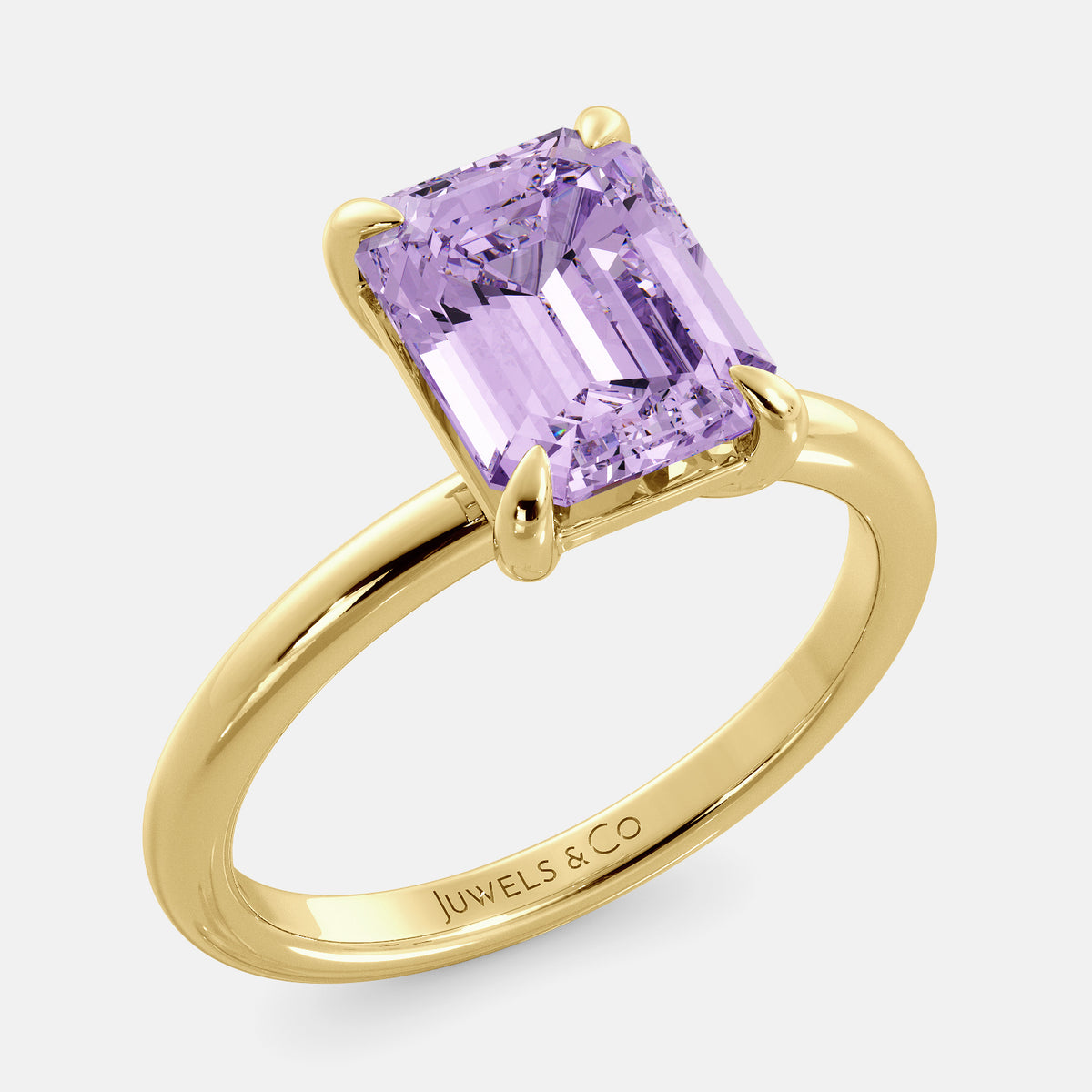 Amethyst Emerald-Cut Birthstone Solitaire Ring