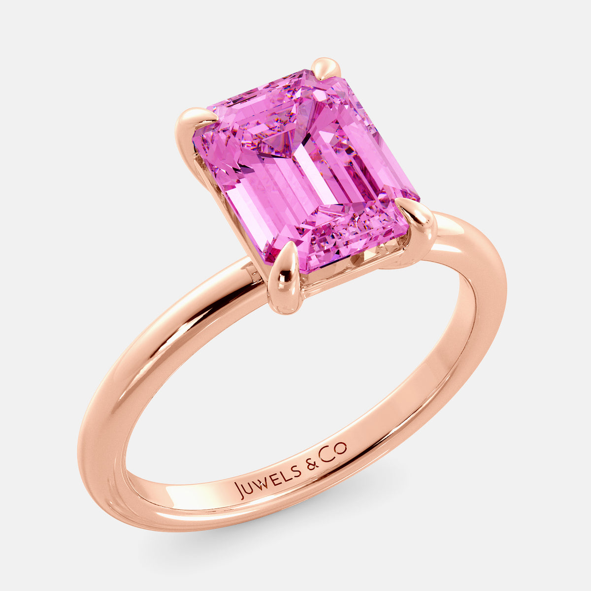 Amethyst Emerald-Cut Birthstone Solitaire Ring