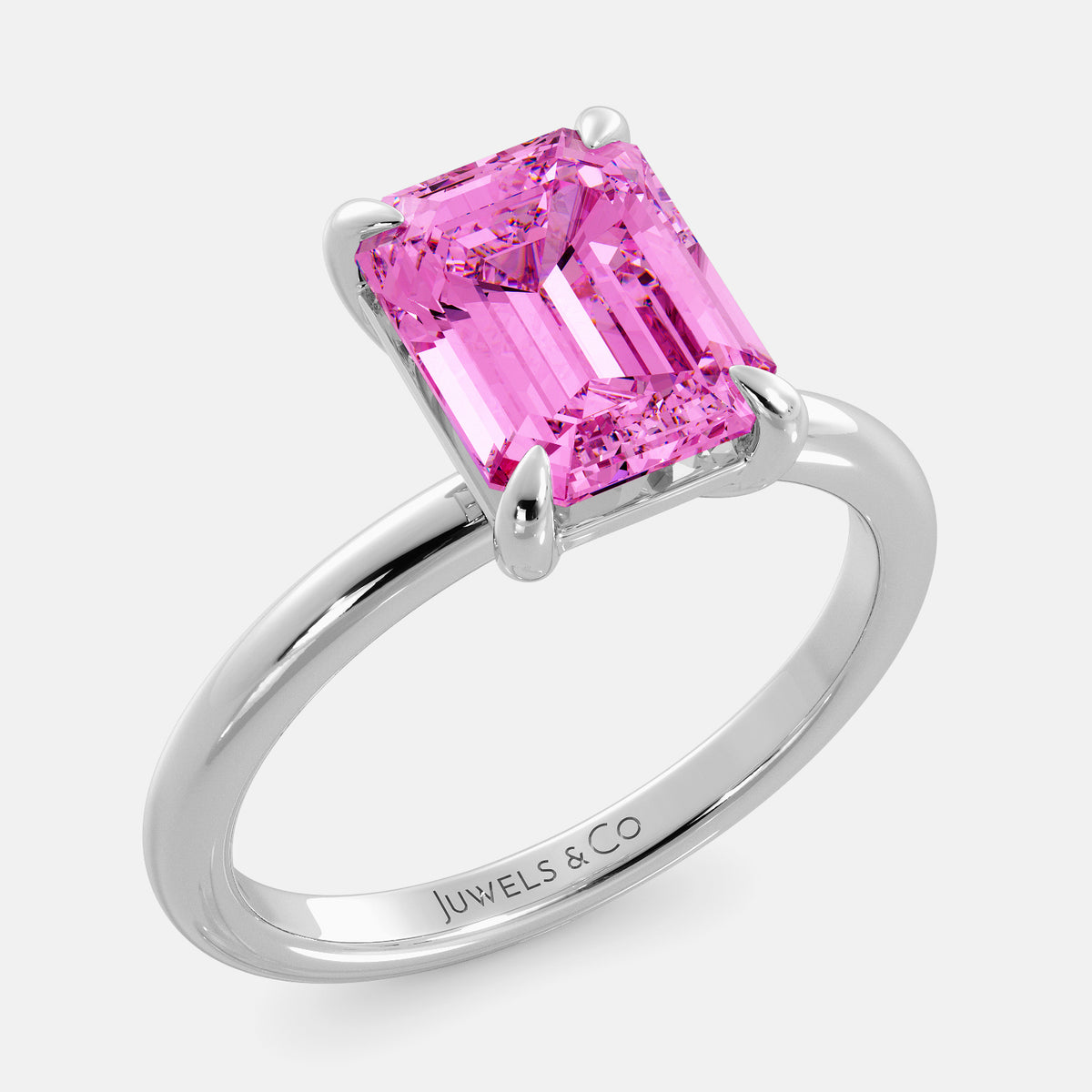 Amethyst Emerald-Cut Birthstone Solitaire Ring