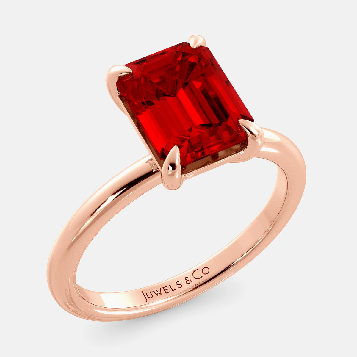 Amethyst Emerald-Cut Birthstone Solitaire Ring