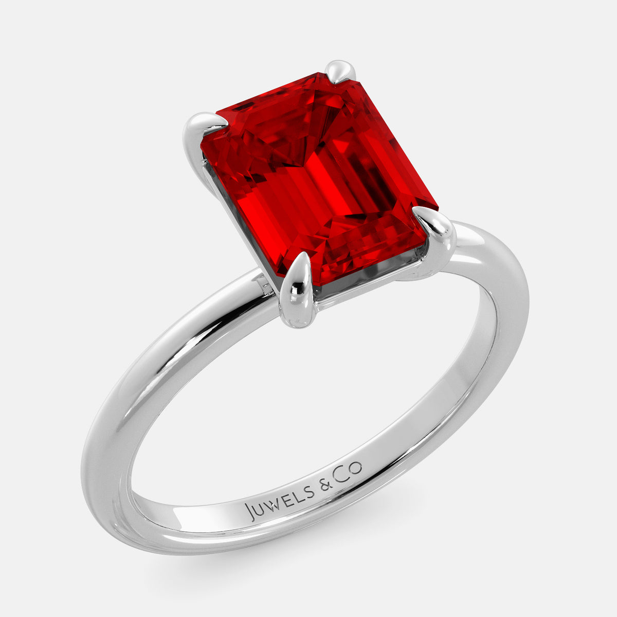 Amethyst Emerald-Cut Birthstone Solitaire Ring