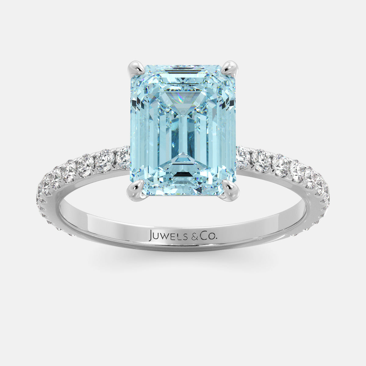 Emerald Solitaire Ring with Pavé