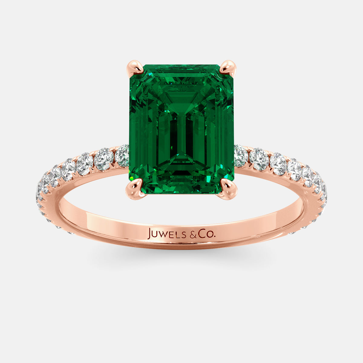 Emerald Solitaire Ring with Pavé