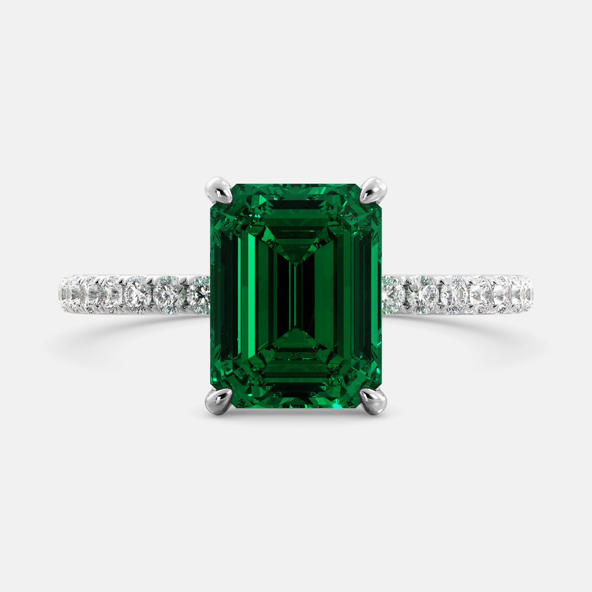 Emerald Solitaire Ring with Pavé