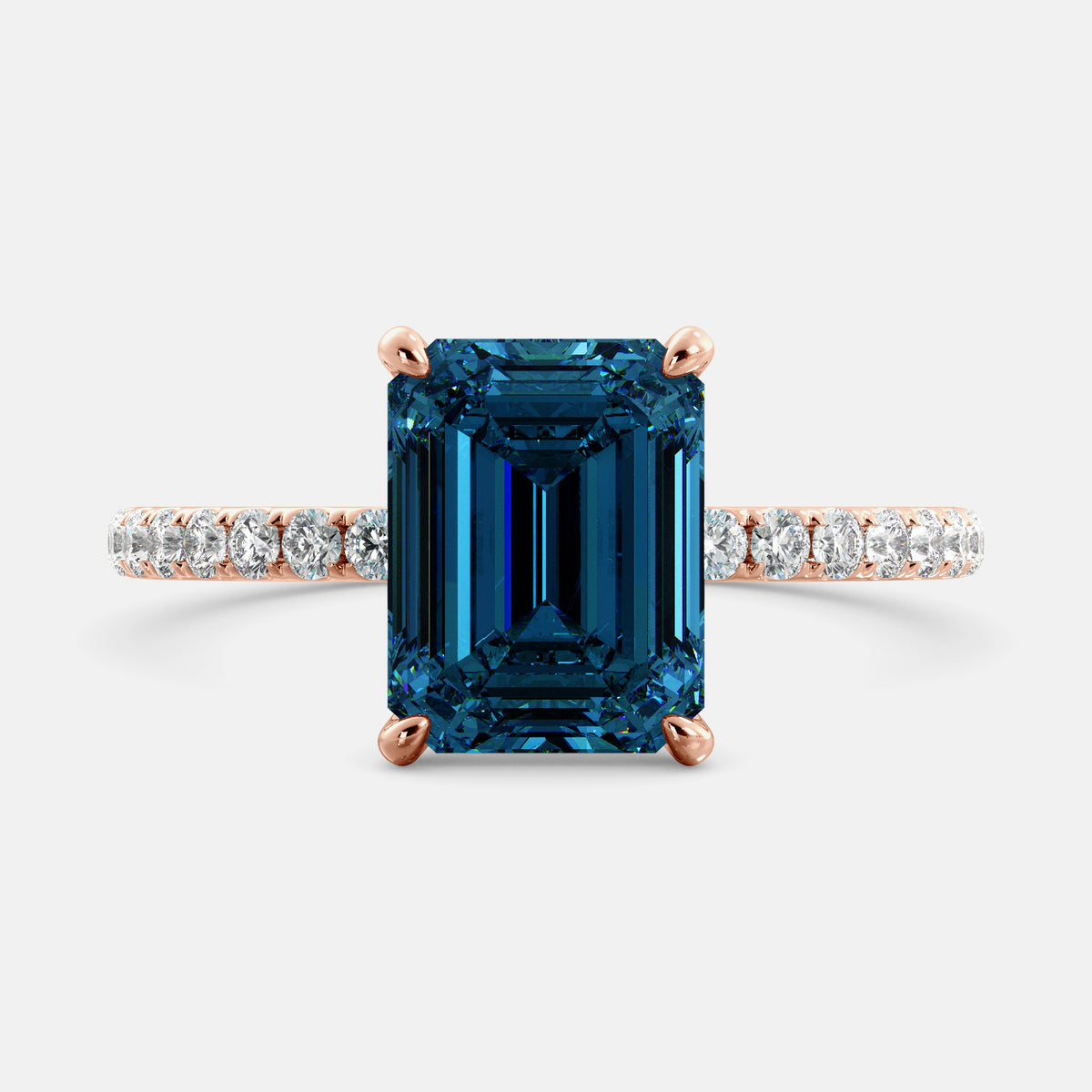 Emerald Solitaire Ring with Pavé