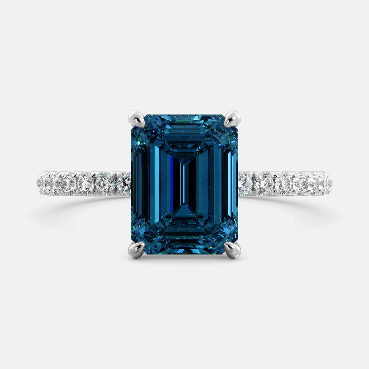 Emerald Solitaire Ring with Pavé