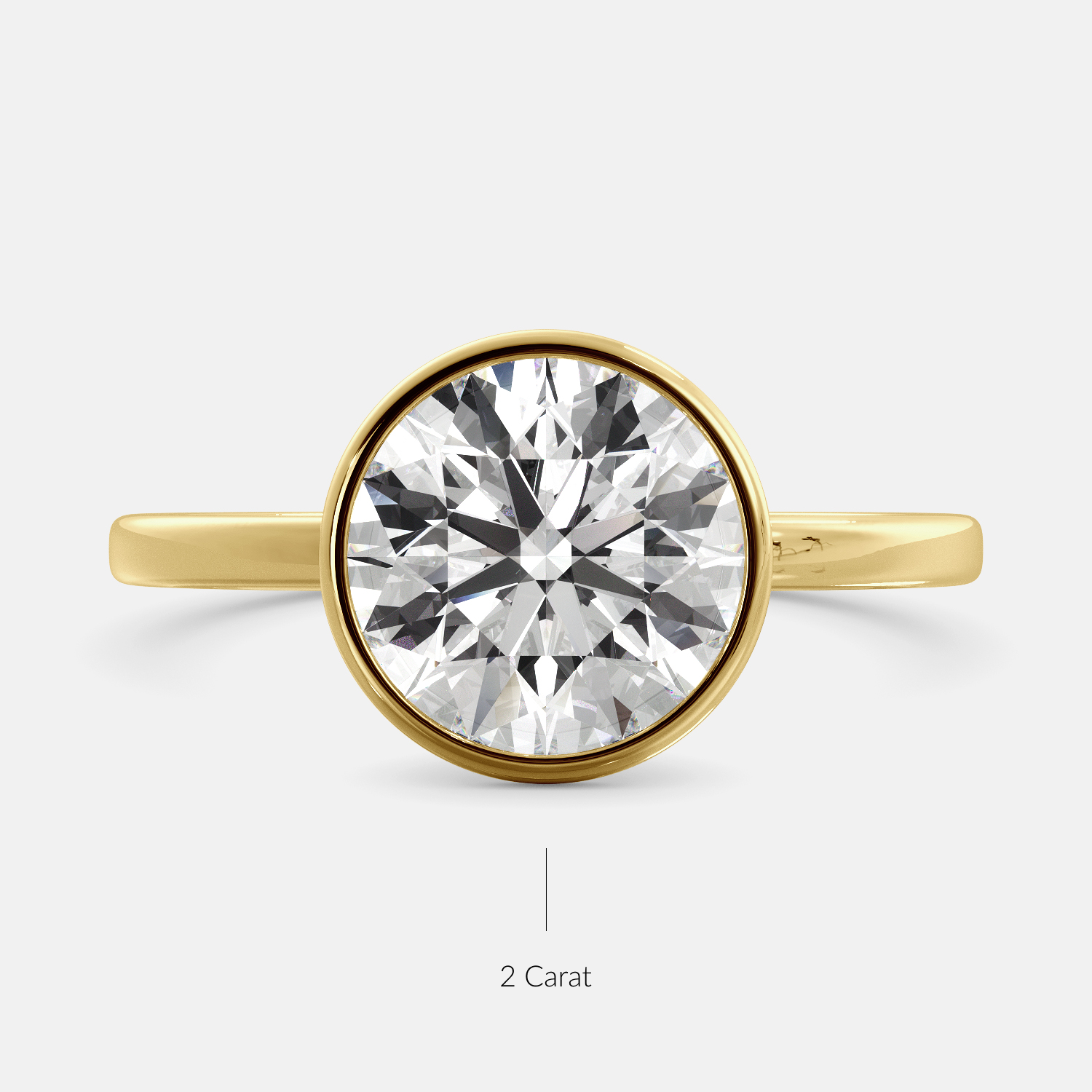 Lab-grown Round Cut Diamond Bezel Ring, 2-carat, yellow gold 14K