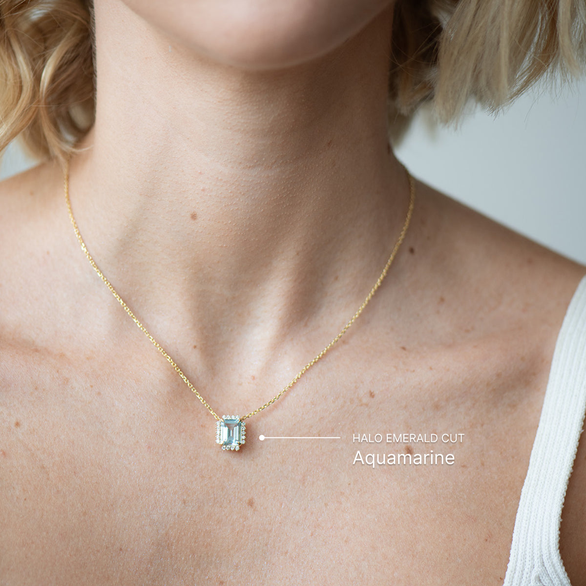 London Blue Emerald- Cut Halo Necklace