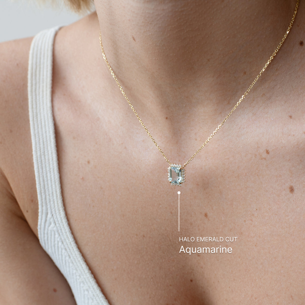 White Topaz Emerald- Cut Halo Necklace