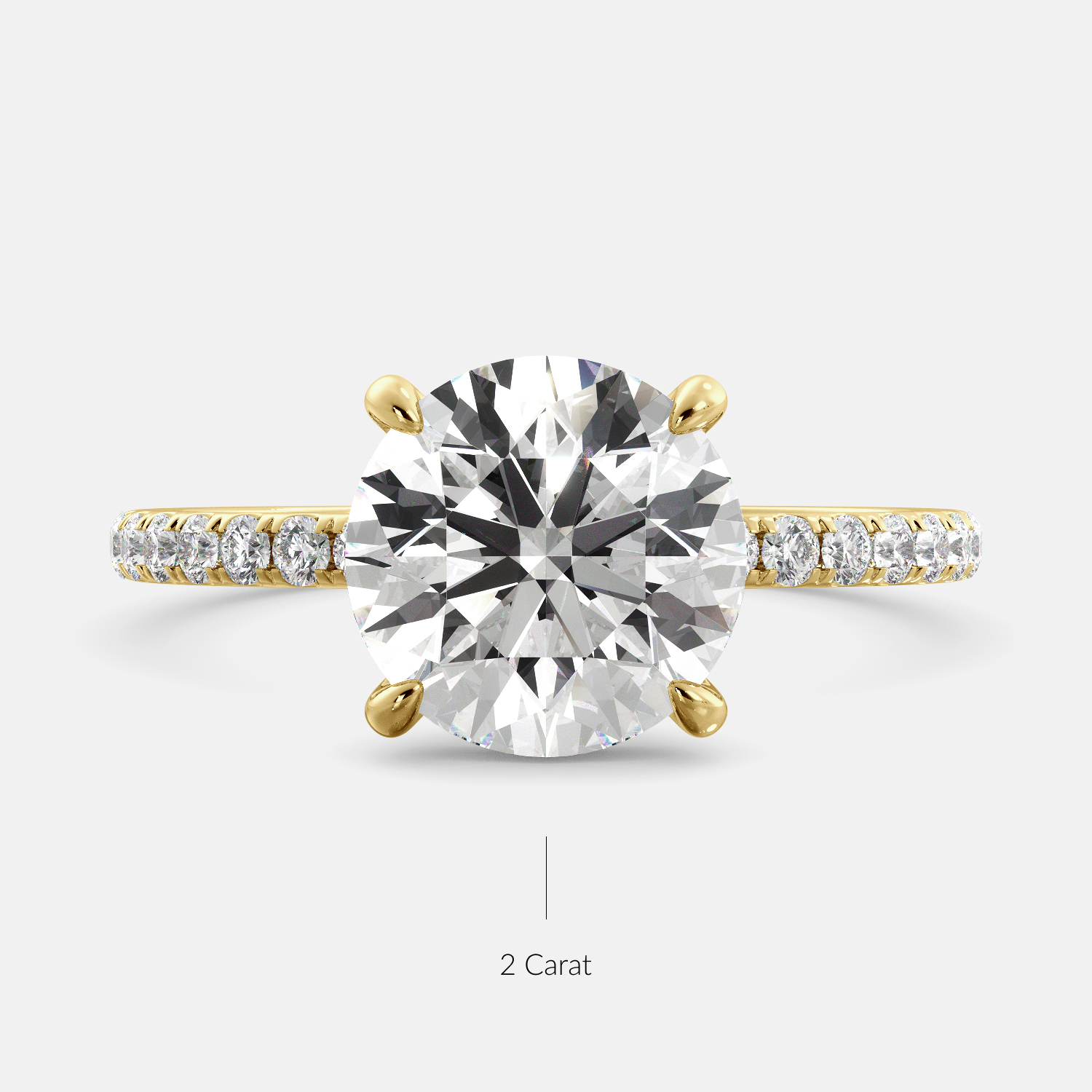 Lab-grown Round Cut Diamond with Pave Ring, 2-carat, yellow gold 14K