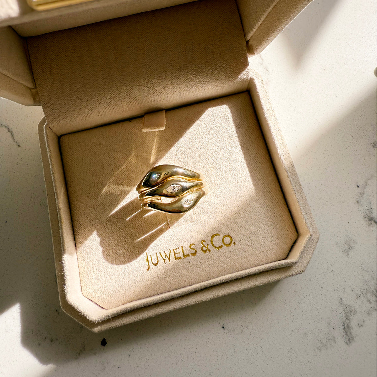 Yellow Gold Waves of Life Stacking Ring Set