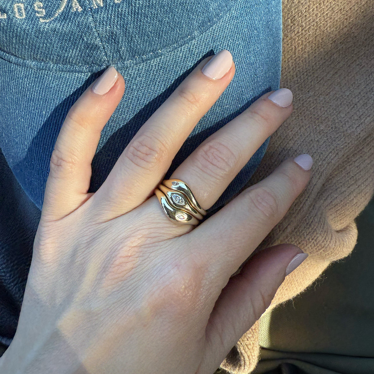 Yellow Gold Waves of Life Stacking Ring Set