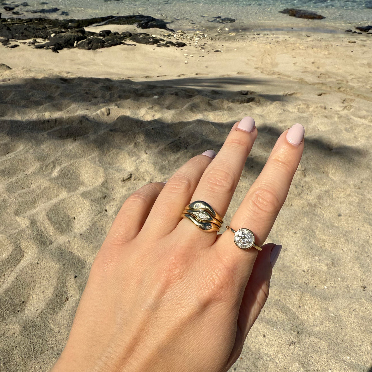 Yellow Gold Waves of Life Stacking Ring Set