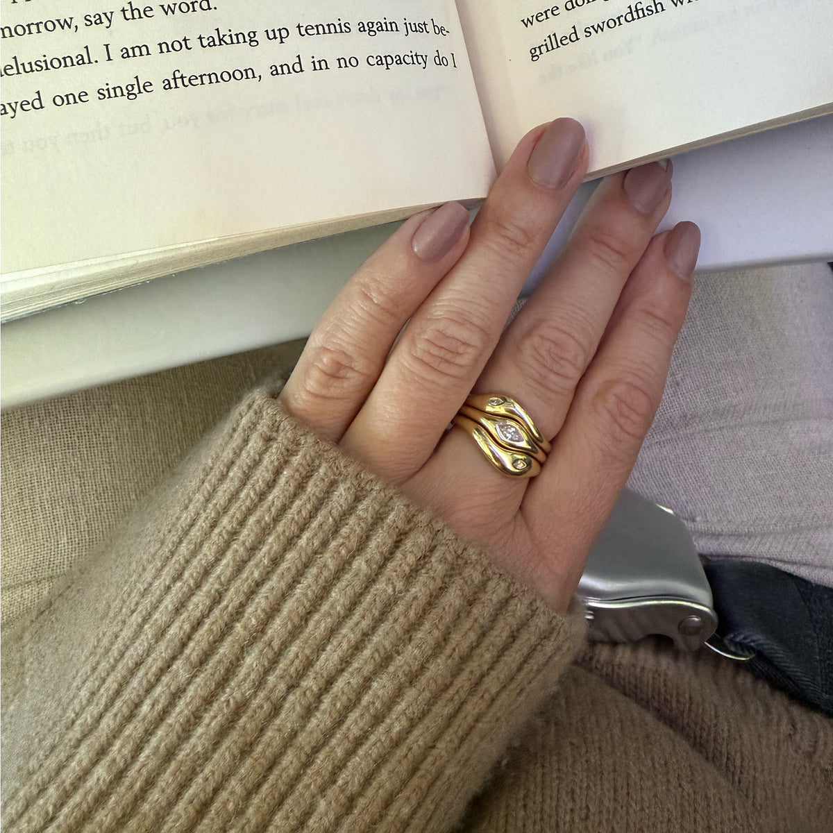 Yellow Gold Waves of Life Stacking Ring Set