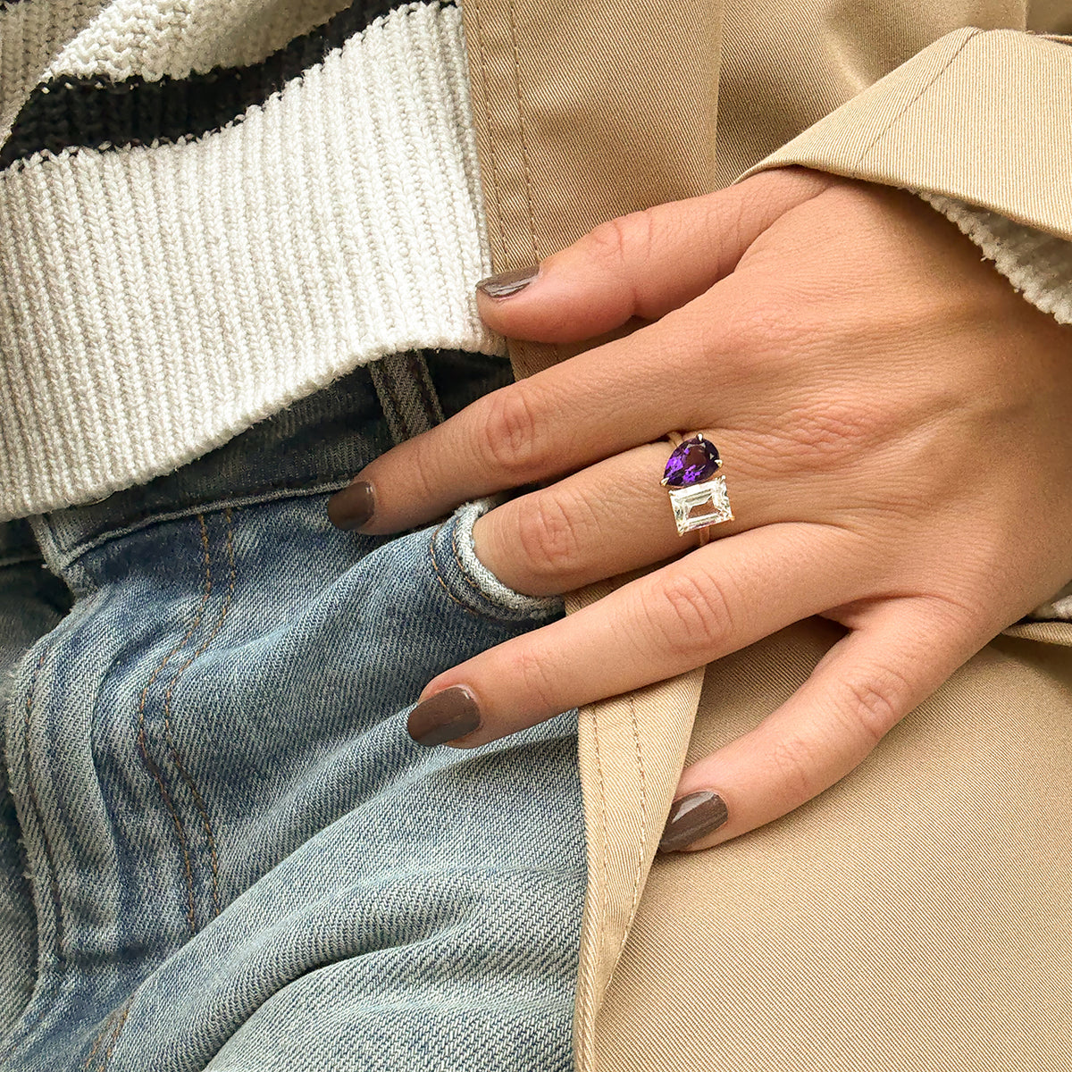 White Topaz Toi et Moi Ring
