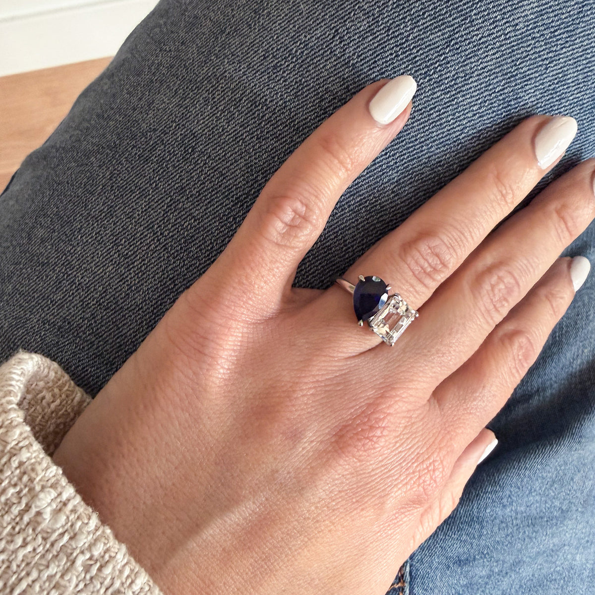 White Topaz Toi et Moi Ring