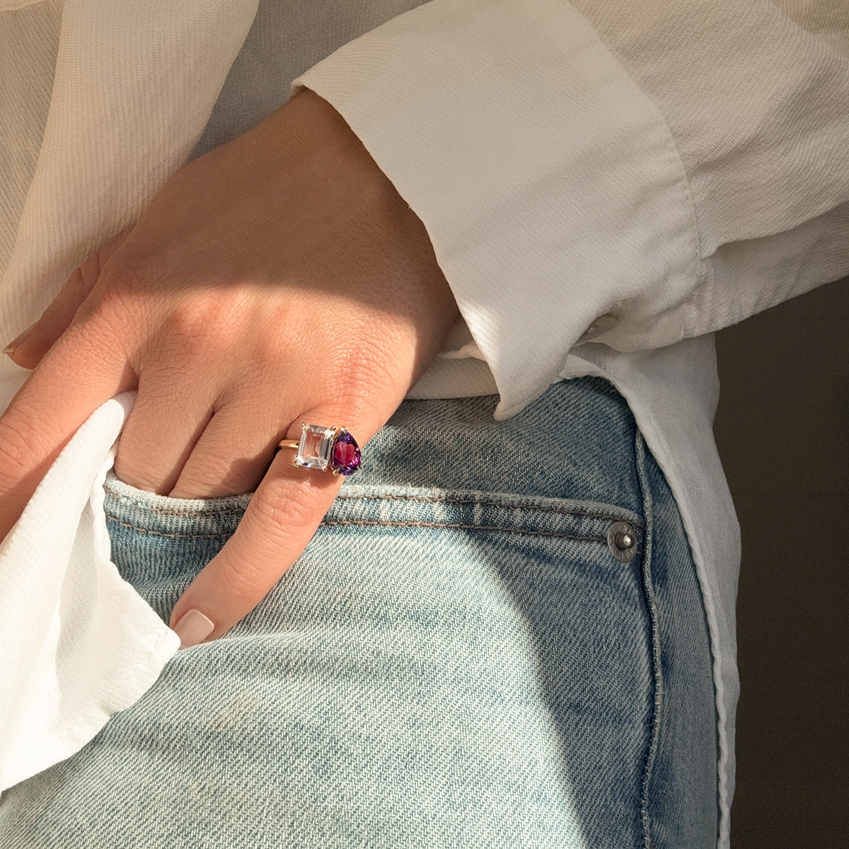 White Topaz Toi et Moi Ring