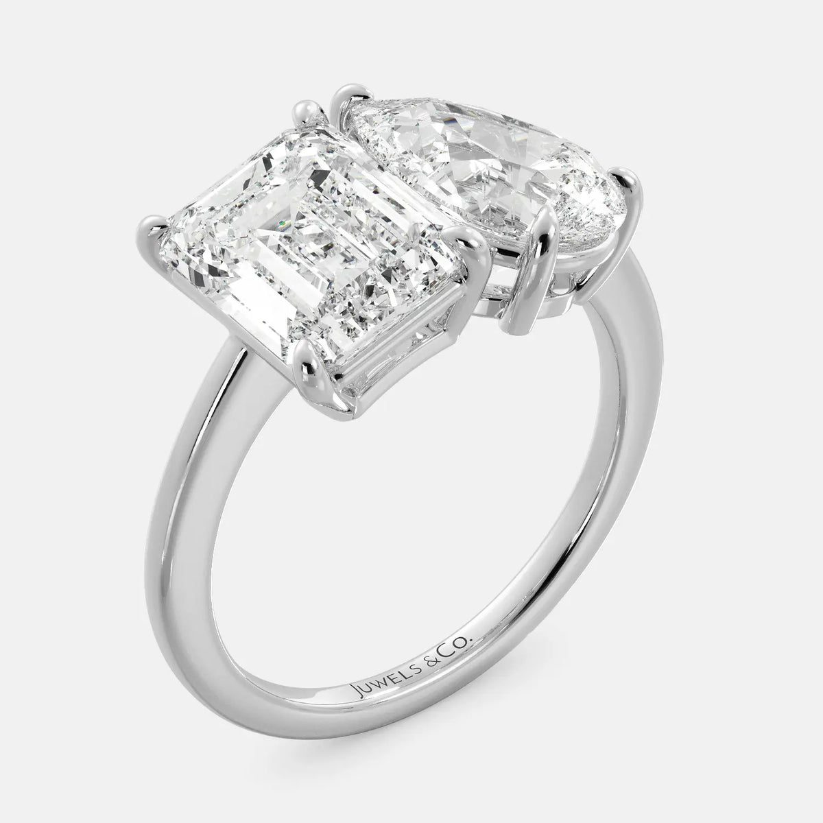 Custom Toi et Moi ring with two birthstones in 14K solid white gold