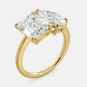 Custom Toi et Moi ring with two birthstones in 14K solid yellow gold