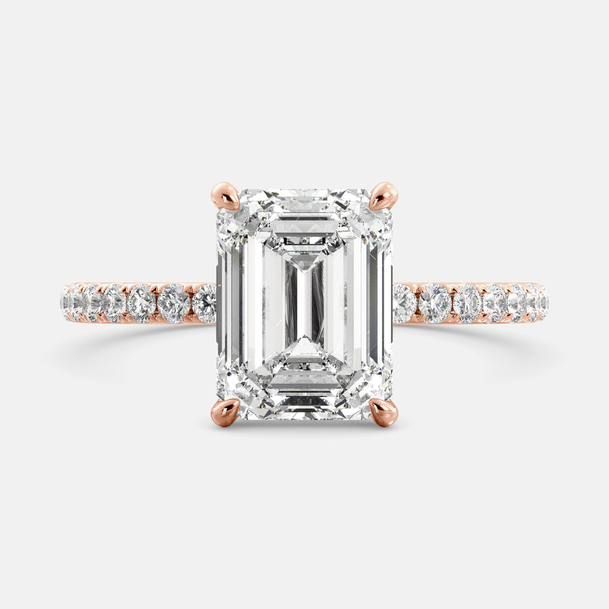 Emerald Solitaire Diamond Ring with Pavé