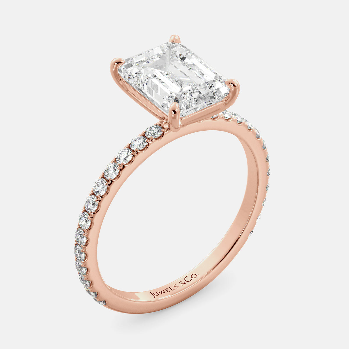 Emerald Solitaire Diamond Ring with Pavé