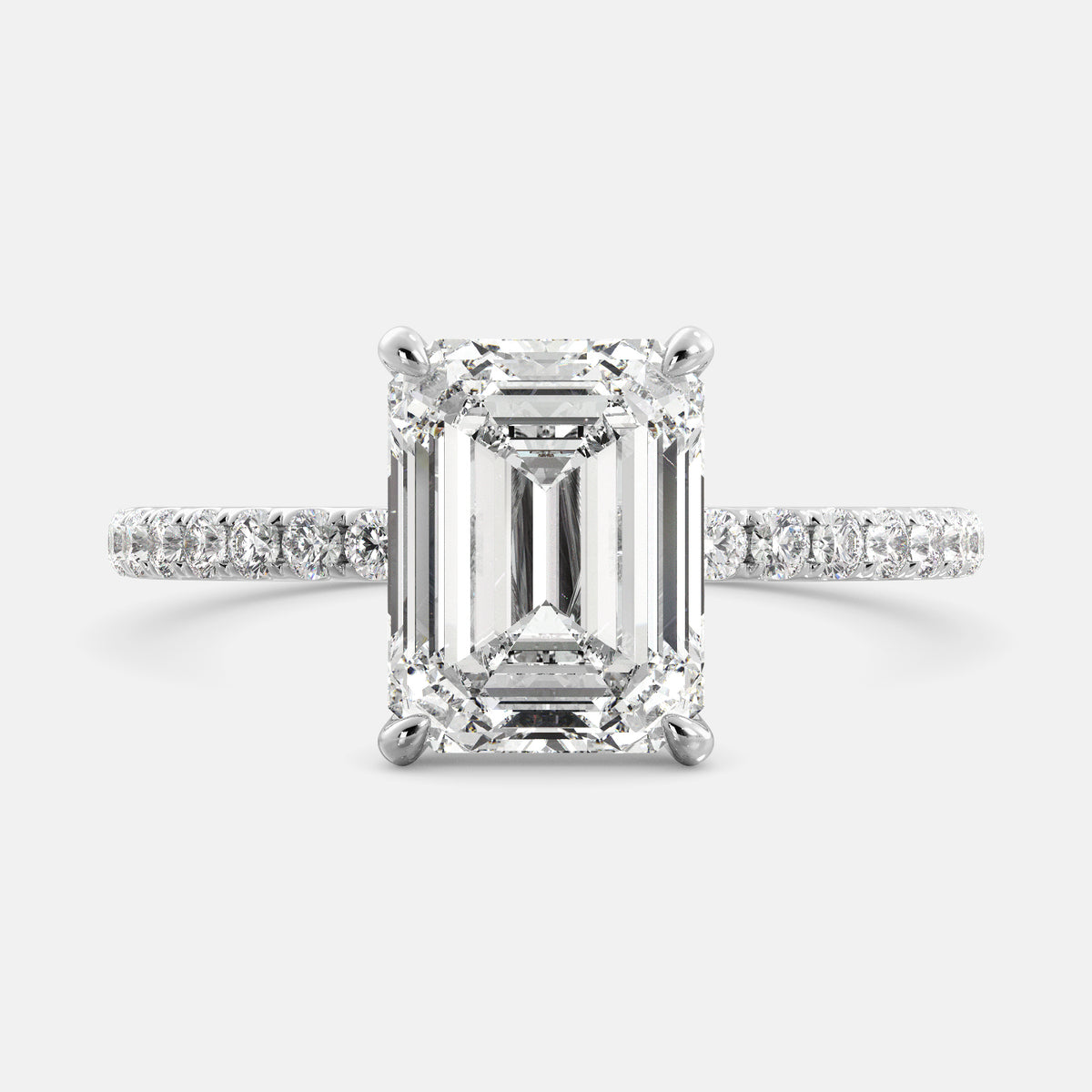 Emerald Solitaire Diamond Ring with Pavé