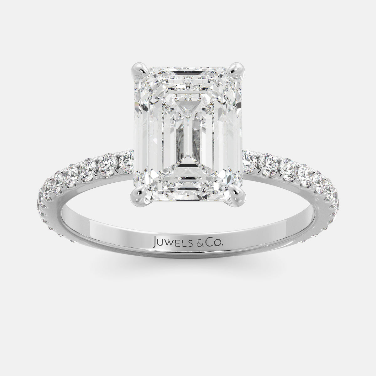 Emerald Solitaire Diamond Ring with Pavé