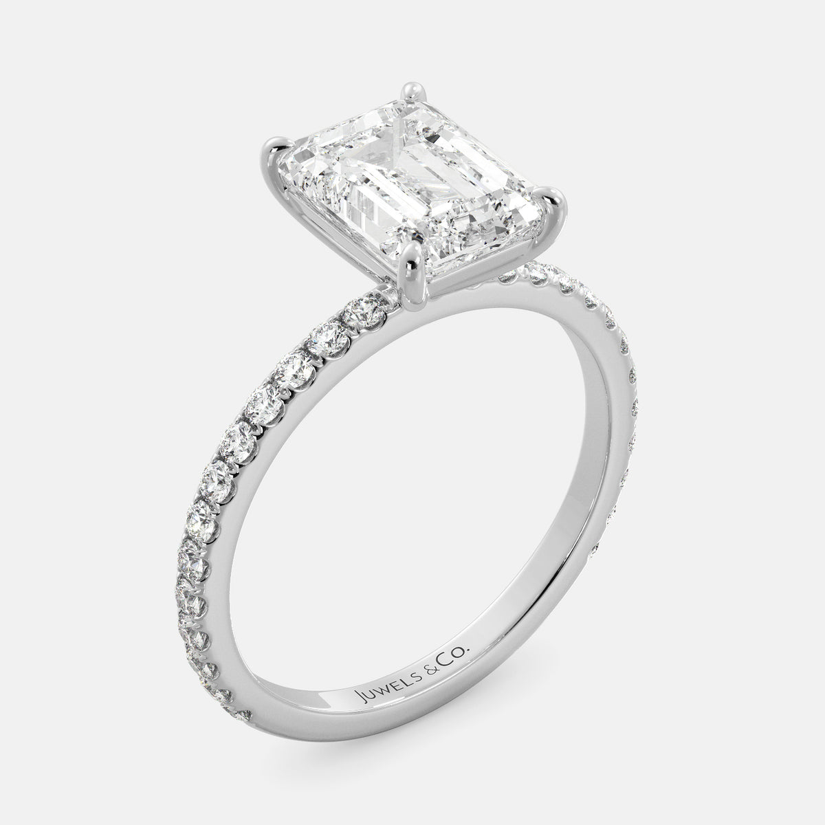 Emerald Solitaire Diamond Ring with Pavé