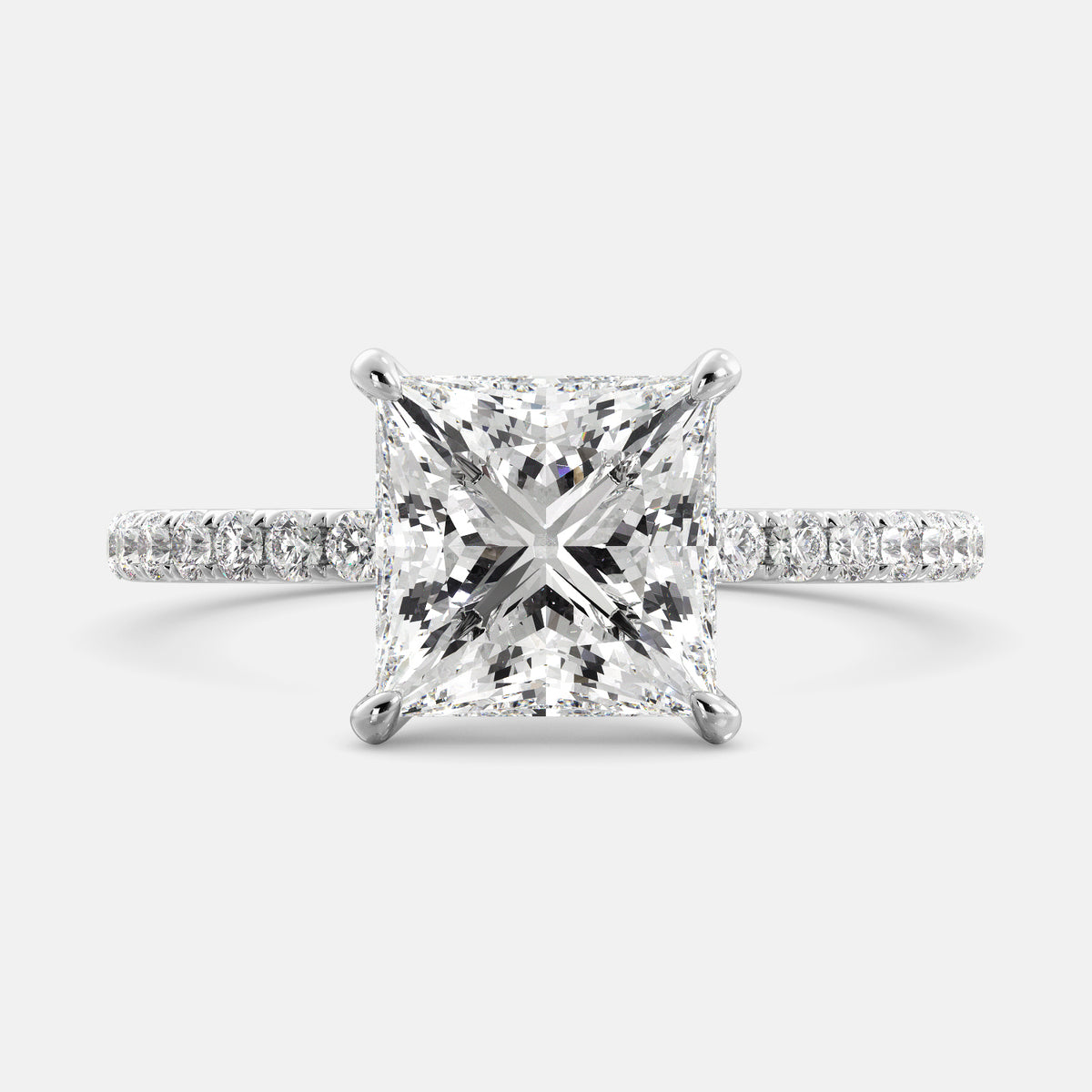 Cushion Solitaire Diamond Ring with Eternity Band